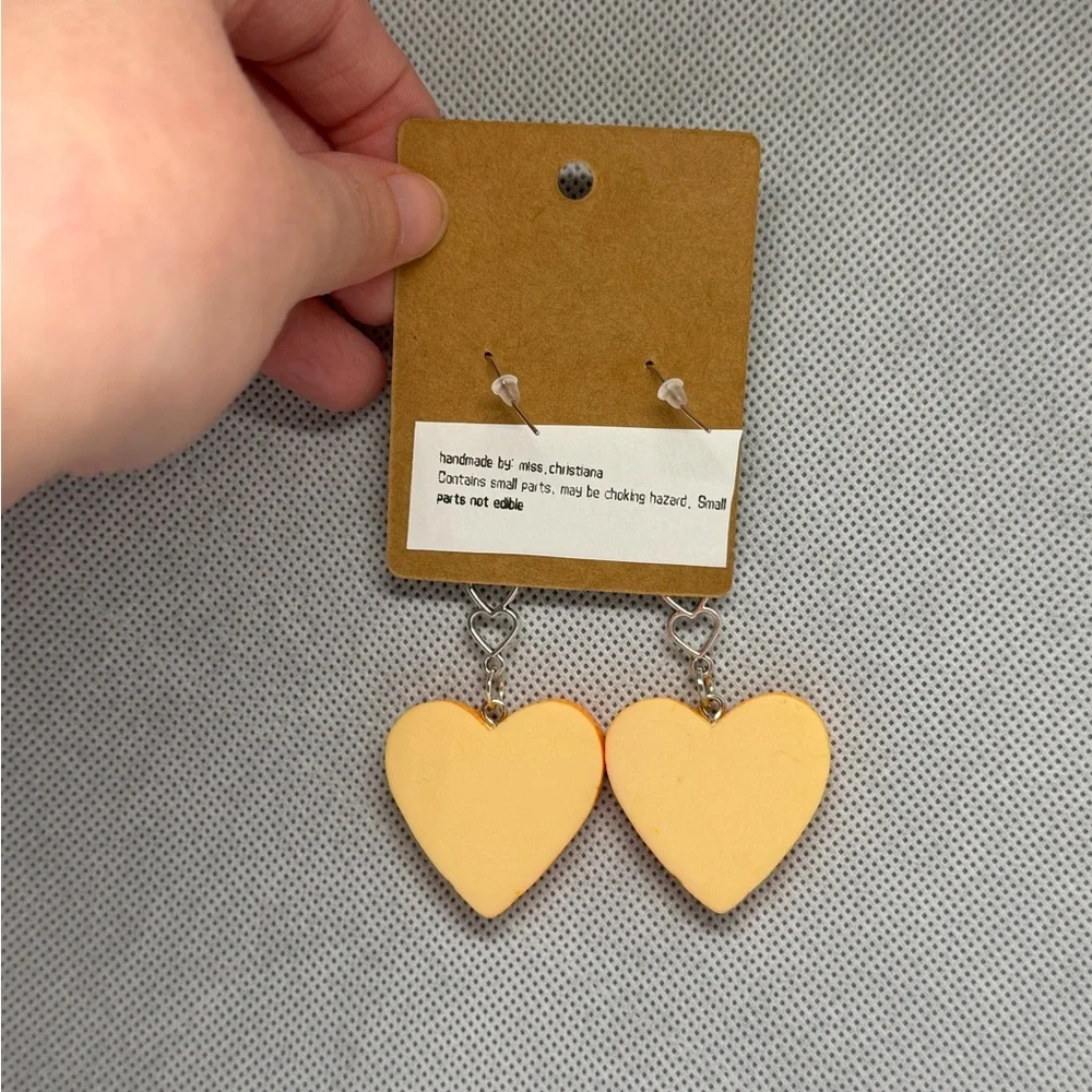 Handmade Triple Heart Dangle Heart Shaped Pizza Earrings